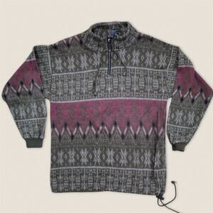 Vintage 90s Brown Fair Isle Quarter Zip Sweater Impact - Size Small